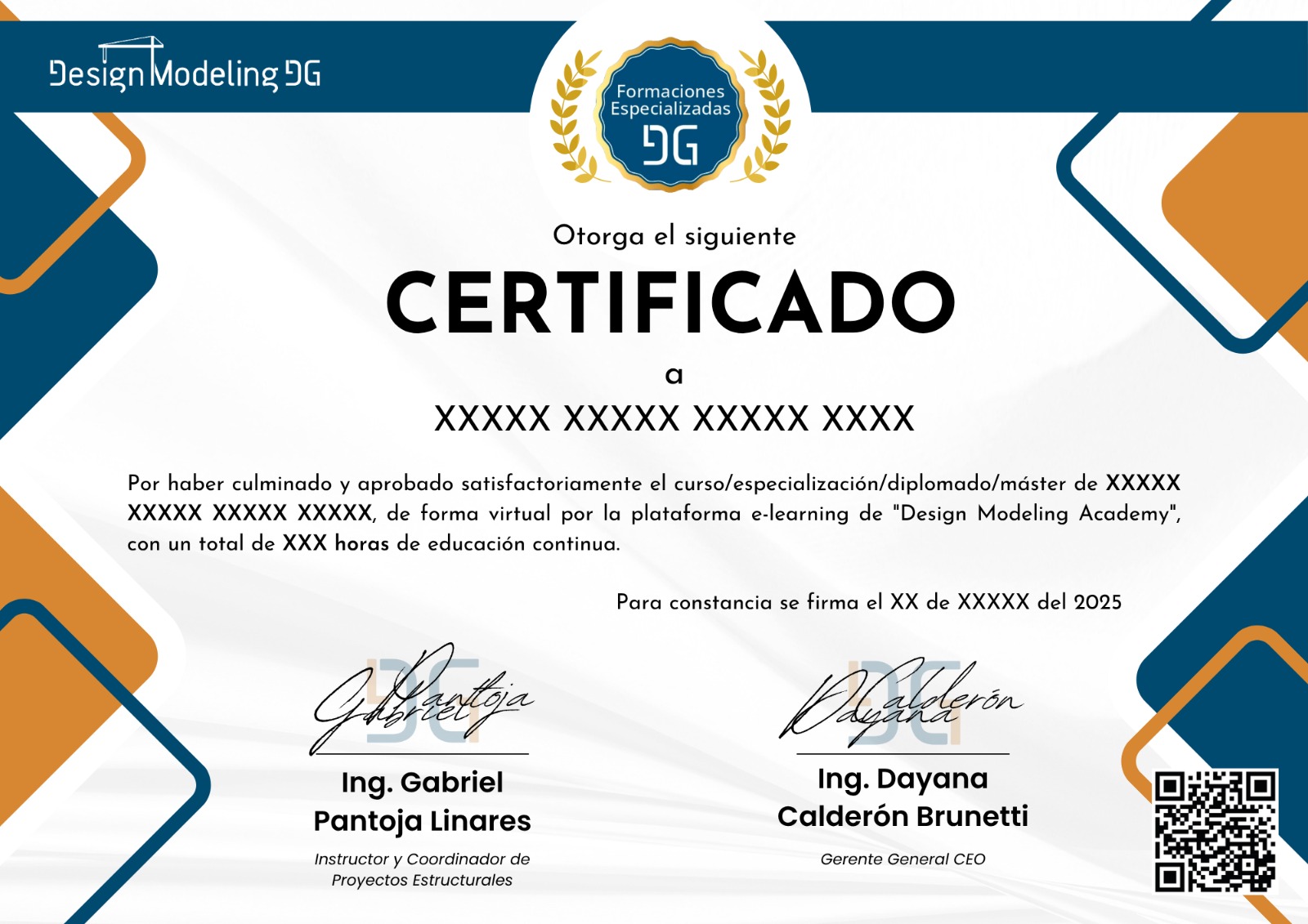 Certificado internacional avalado por Design Modeling DG
